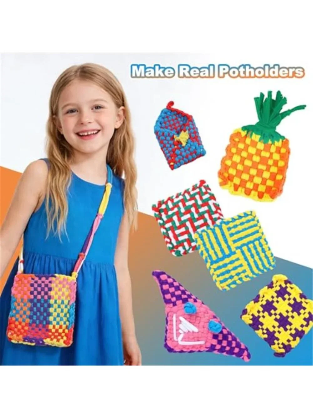 Kids Loom Weaving Craft Kit Potholder Maker DIY Arts Crafts Set Reusable Gift